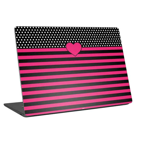Polka Dots and Stripes Heart in Pink Universal Laptop 18in (14.6 x 10.6in) Skin