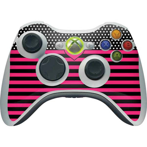 Polka Dots and Stripes Heart in Pink Xbox 360 Wireless Controller Skin