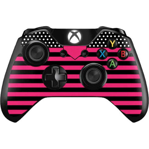 Polka Dots and Stripes Heart in Pink Xbox One Controller Skin