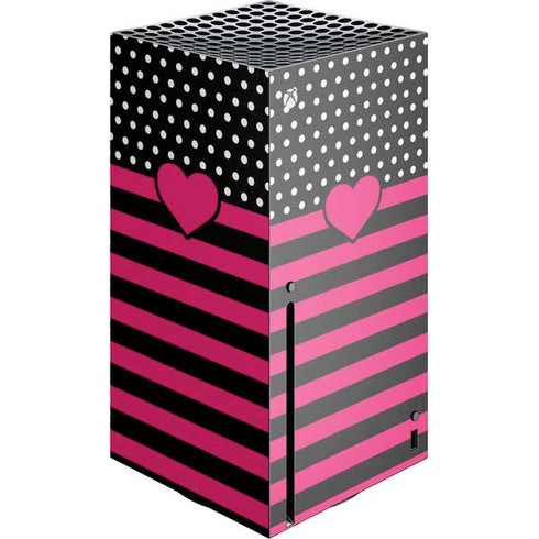 Polka Dots and Stripes Heart in Pink Xbox Series X Console Skin