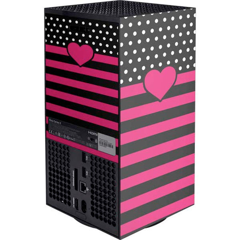 Polka Dots and Stripes Heart in Pink Xbox Series X Console Skin