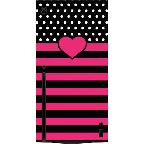 Polka Dots and Stripes Heart in Pink Xbox Series X Console Skin