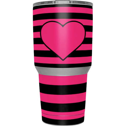 Polka Dots and Stripes Heart in Pink Yeti 30oz Rambler Tumbler Skin