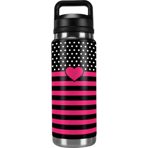Polka Dots and Stripes Heart in Pink YETI Rambler 26oz Bottle Skin