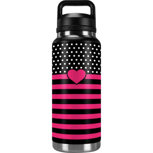 Polka Dots and Stripes Heart in Pink YETI Rambler 36oz Bottle Skin