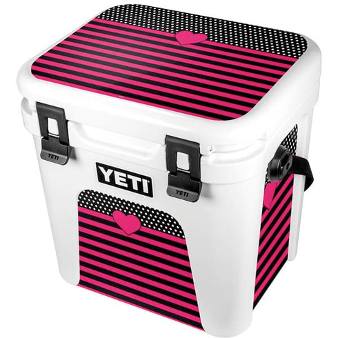 Polka Dots and Stripes Heart in Pink YETI Roadie 24 Hard Cooler Skin
