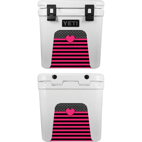 Polka Dots and Stripes Heart in Pink YETI Roadie 24 Hard Cooler Skin