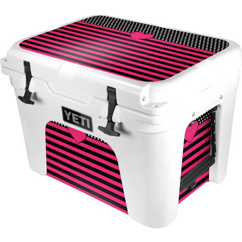 Polka Dots and Stripes Heart in Pink YETI Tundra 35 Hard Cooler Skin