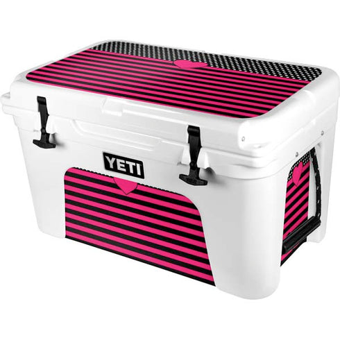 Polka Dots and Stripes Heart in Pink YETI Tundra 45 Hard Cooler Skin