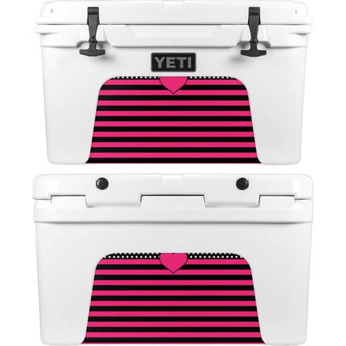 Polka Dots and Stripes Heart in Pink YETI Tundra 45 Hard Cooler Skin