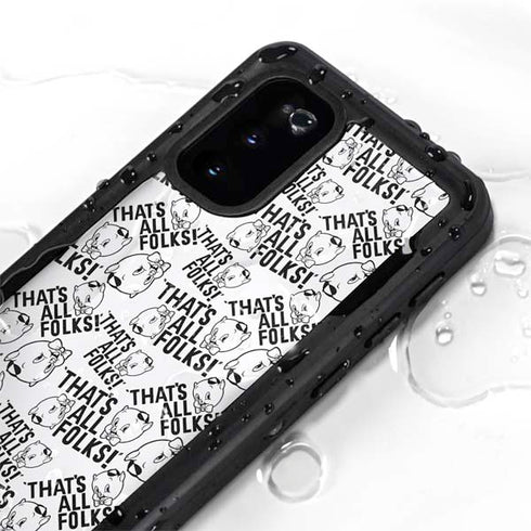 Looney Tunes Porky Pig Black and White Galaxy S20 Waterproof Case