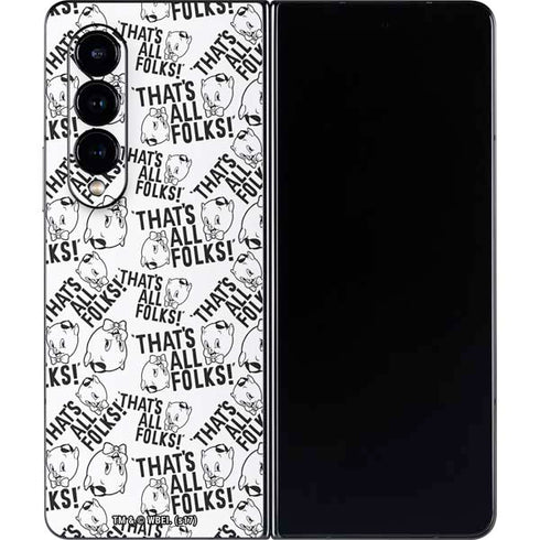 Looney Tunes Porky Pig Black and White Galaxy Z Fold4 5G Skin