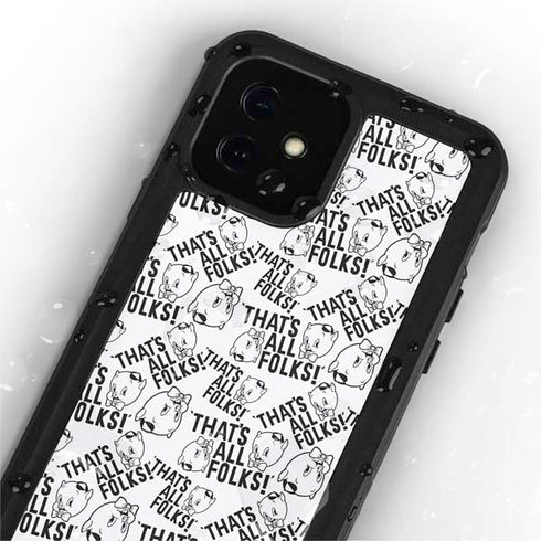 Looney Tunes Porky Pig Black and White iPhone 12 Waterproof Case