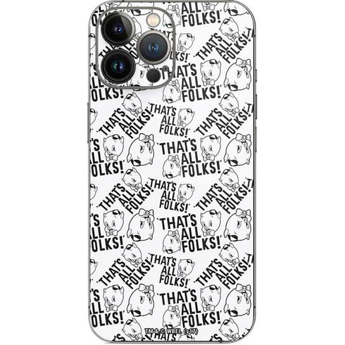 Looney Tunes Porky Pig Black and White iPhone 14 Pro Max Skin