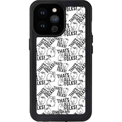 Looney Tunes Porky Pig Black and White iPhone 14 Pro Max Waterproof Case