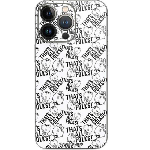 Looney Tunes Porky Pig Black and White iPhone 15 Pro Skin