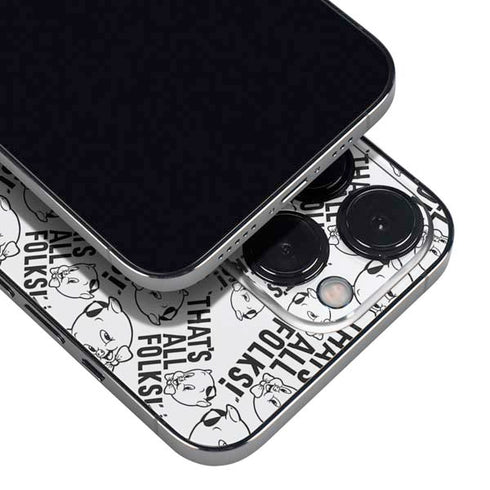 Looney Tunes Porky Pig Black and White iPhone 15 Pro Skin