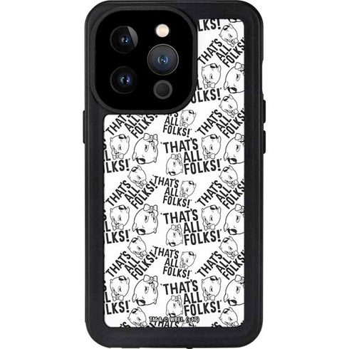 Looney Tunes Porky Pig Black and White iPhone 14 Pro Waterproof Case