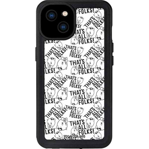 Looney Tunes Porky Pig Black and White iPhone 15 Plus Waterproof Case