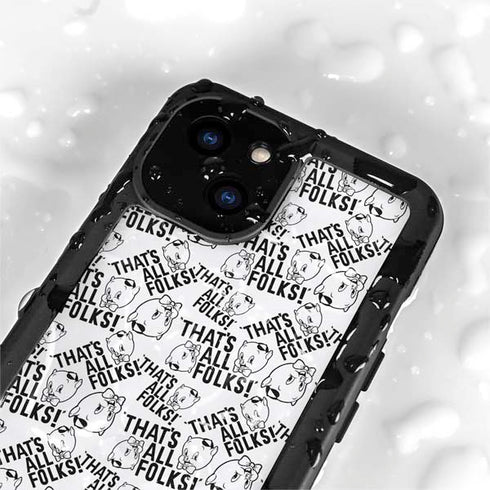 Looney Tunes Porky Pig Black and White iPhone 15 Waterproof Case