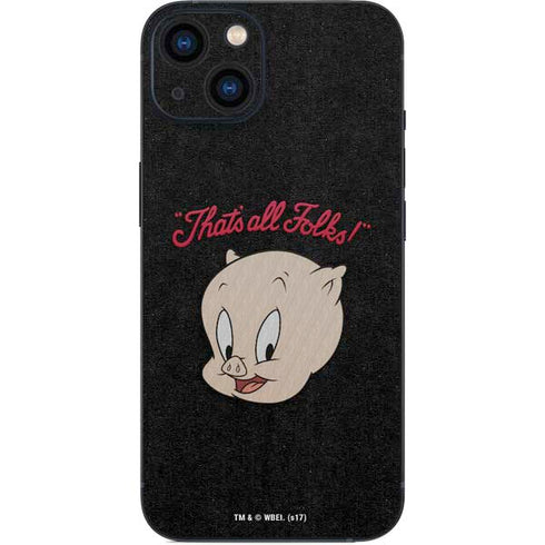 Looney Tunes Porky Pig Thats All Folks iPhone 14 Skin