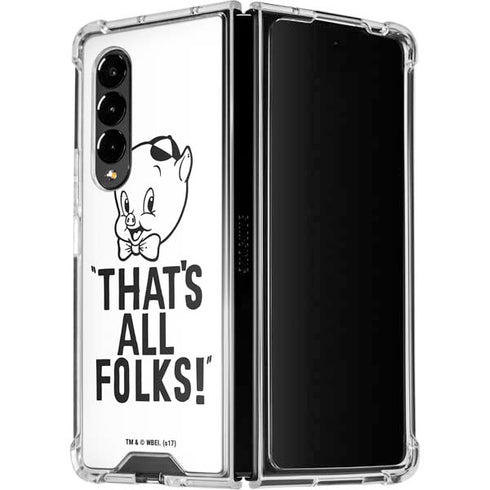 Looney Tunes Porky Thats All Folks Grid Galaxy Z Fold4 5G Clear Case