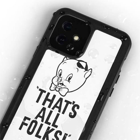 Looney Tunes Porky Thats All Folks Grid iPhone 12 Mini Waterproof Case