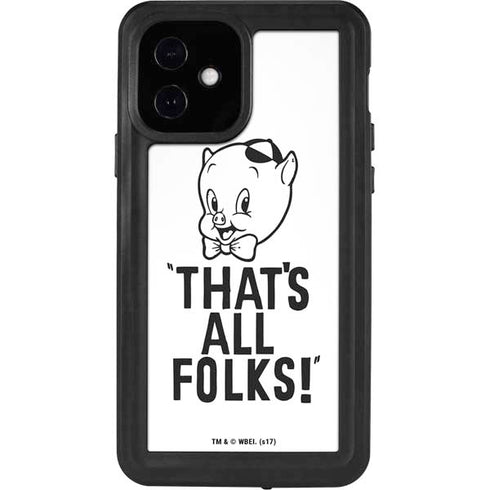Looney Tunes Porky Thats All Folks Grid iPhone 12 Waterproof Case