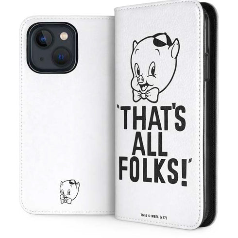 Looney Tunes Porky Thats All Folks Grid iPhone 13 Folio Case