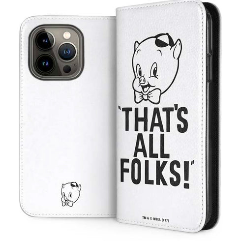 Looney Tunes Porky Thats All Folks Grid iPhone 13 Pro Folio Case