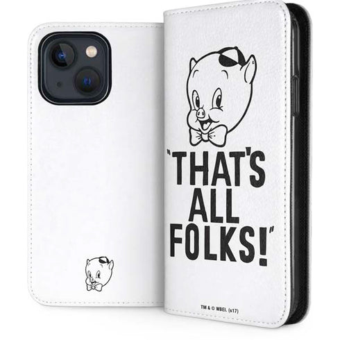 Looney Tunes Porky Thats All Folks Grid iPhone 14 Plus Folio Case