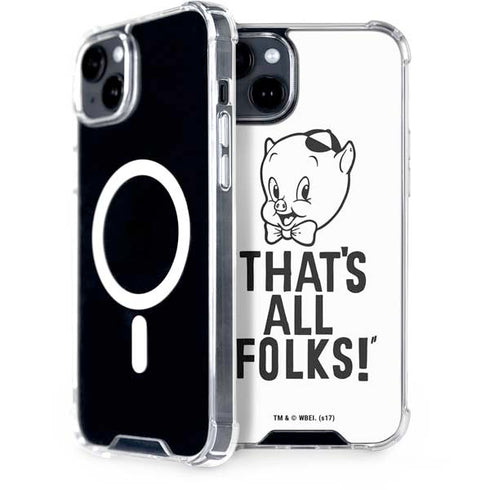 Looney Tunes Porky Thats All Folks Grid iPhone 15 Plus MagSafe Case