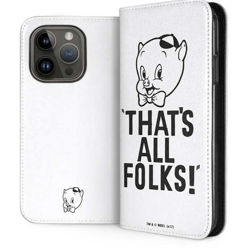 Looney Tunes Porky Thats All Folks Grid iPhone 14 Pro Folio Case