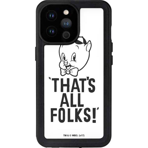 Looney Tunes Porky Thats All Folks Grid iPhone 14 Pro Max Waterproof Case