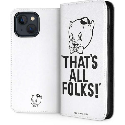 Looney Tunes Porky Thats All Folks Grid iPhone 15 Plus Folio Case