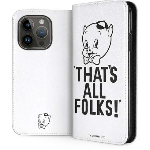 Looney Tunes Porky Thats All Folks Grid iPhone 15 Pro Folio Case