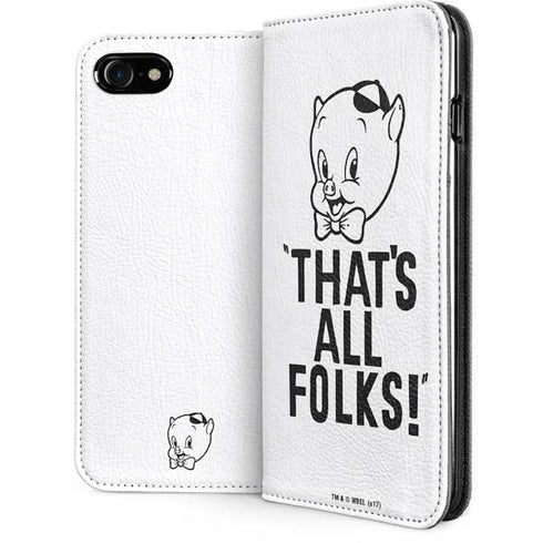 Looney Tunes Porky Thats All Folks Grid iPhone SE (2nd & 3rd Gen) Folio Case