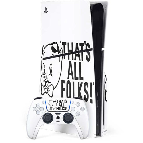 Looney Tunes Porky Thats All Folks Grid PS5 Slim Disk Bundle Skin