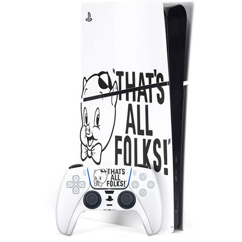 Looney Tunes Porky Thats All Folks Grid PS5 Slim Digital Edition Console Skin