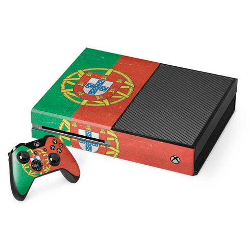 Portugal Flag Distressed Xbox One Console and Controller Bundle Skin