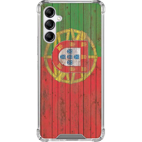Portuguese Flag Dark Wood Galaxy A14 5G Clear Case