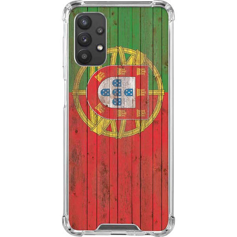 Portuguese Flag Dark Wood Galaxy A32 5G Clear Case