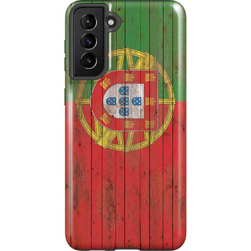 Portuguese Flag Dark Wood Galaxy S21 FE Pro Case
