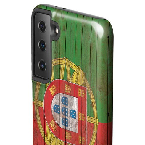 Portuguese Flag Dark Wood Galaxy S21 FE Pro Case