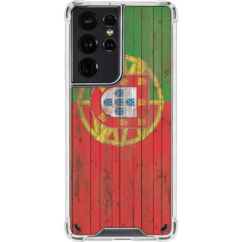 Portuguese Flag Dark Wood Galaxy S21 Ultra 5G Clear Case