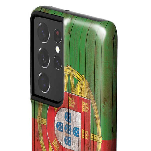 Portuguese Flag Dark Wood Galaxy S21 Ultra 5G Pro Case