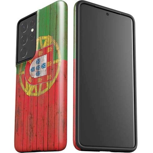 Portuguese Flag Dark Wood Galaxy S21 Ultra 5G Pro Case