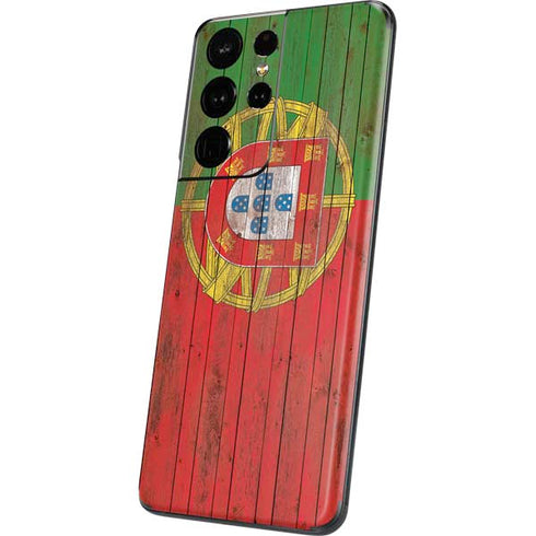 Portuguese Flag Dark Wood Galaxy S21 Ultra 5G Skin