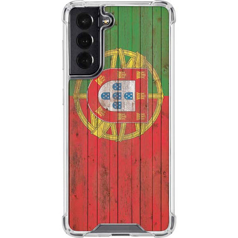 Portuguese Flag Dark Wood Galaxy S22 Clear Case