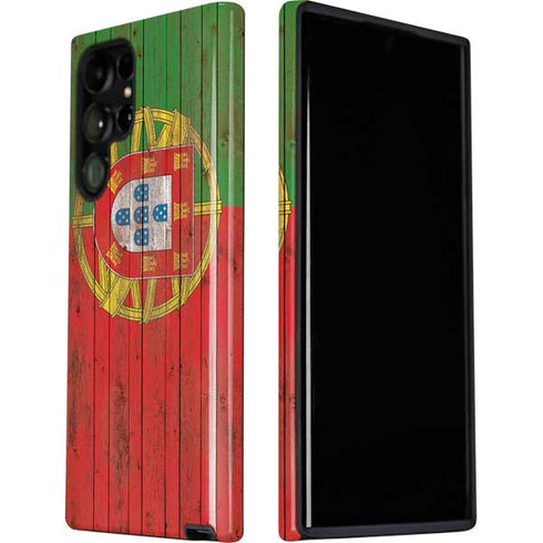 Portuguese Flag Dark Wood Galaxy S22 Ultra Pro Case